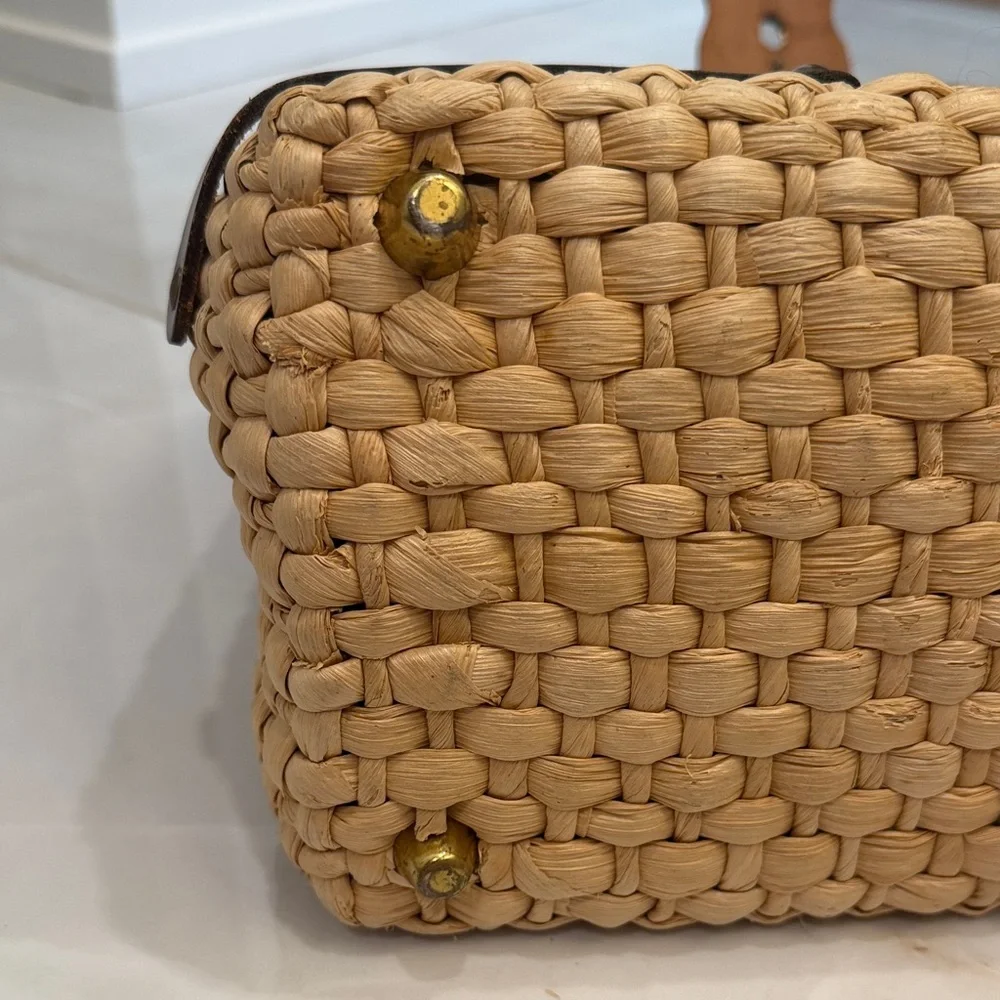 Cappelli Straworld Brown Leather and Tan Woven Briefcase
